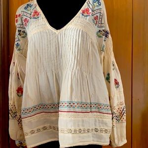 Anthropologie beaded floral peasant top